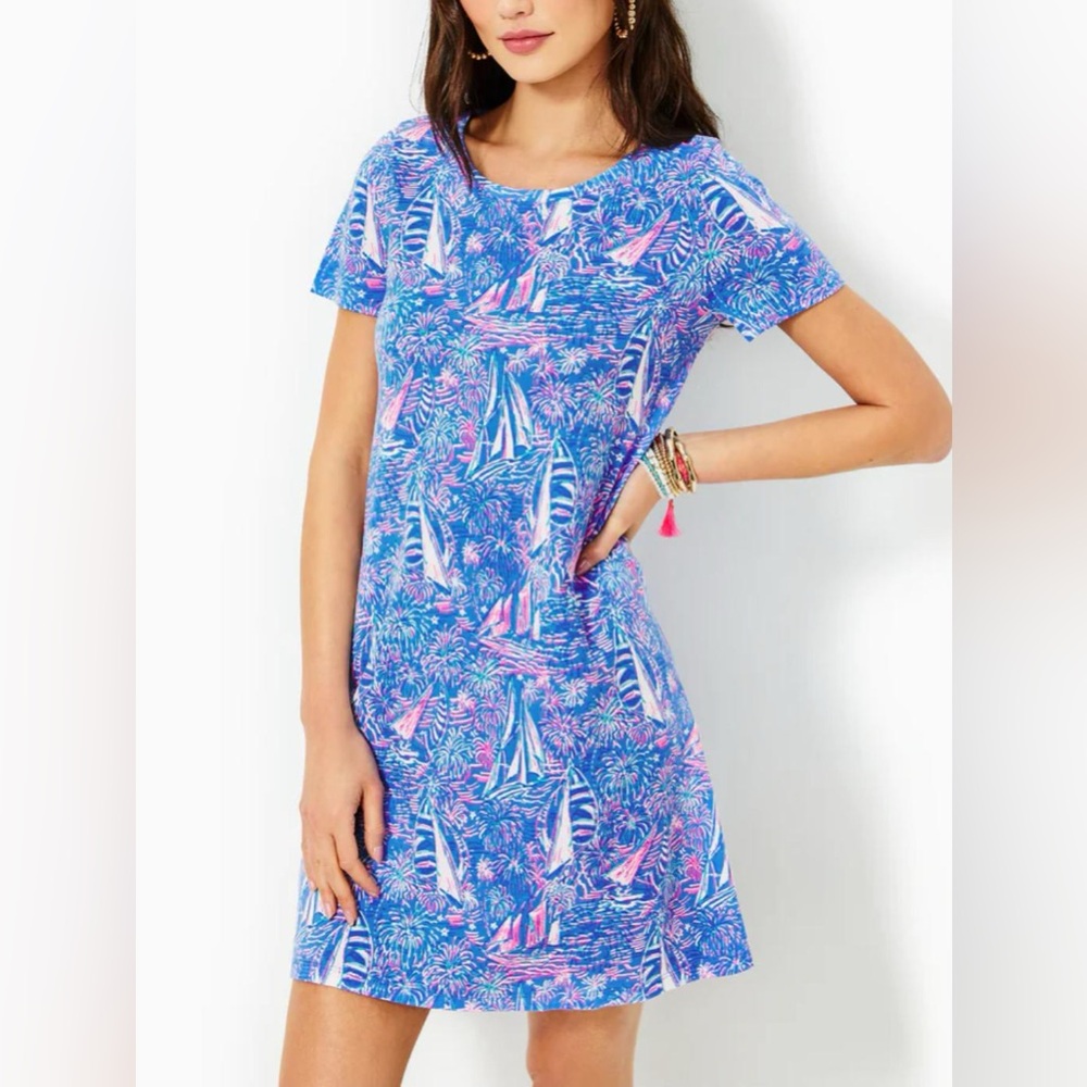 Lilly Pulitzer Cody Sails Swing Mini Dress Short Sleeve Nautical 4th July Blu XL